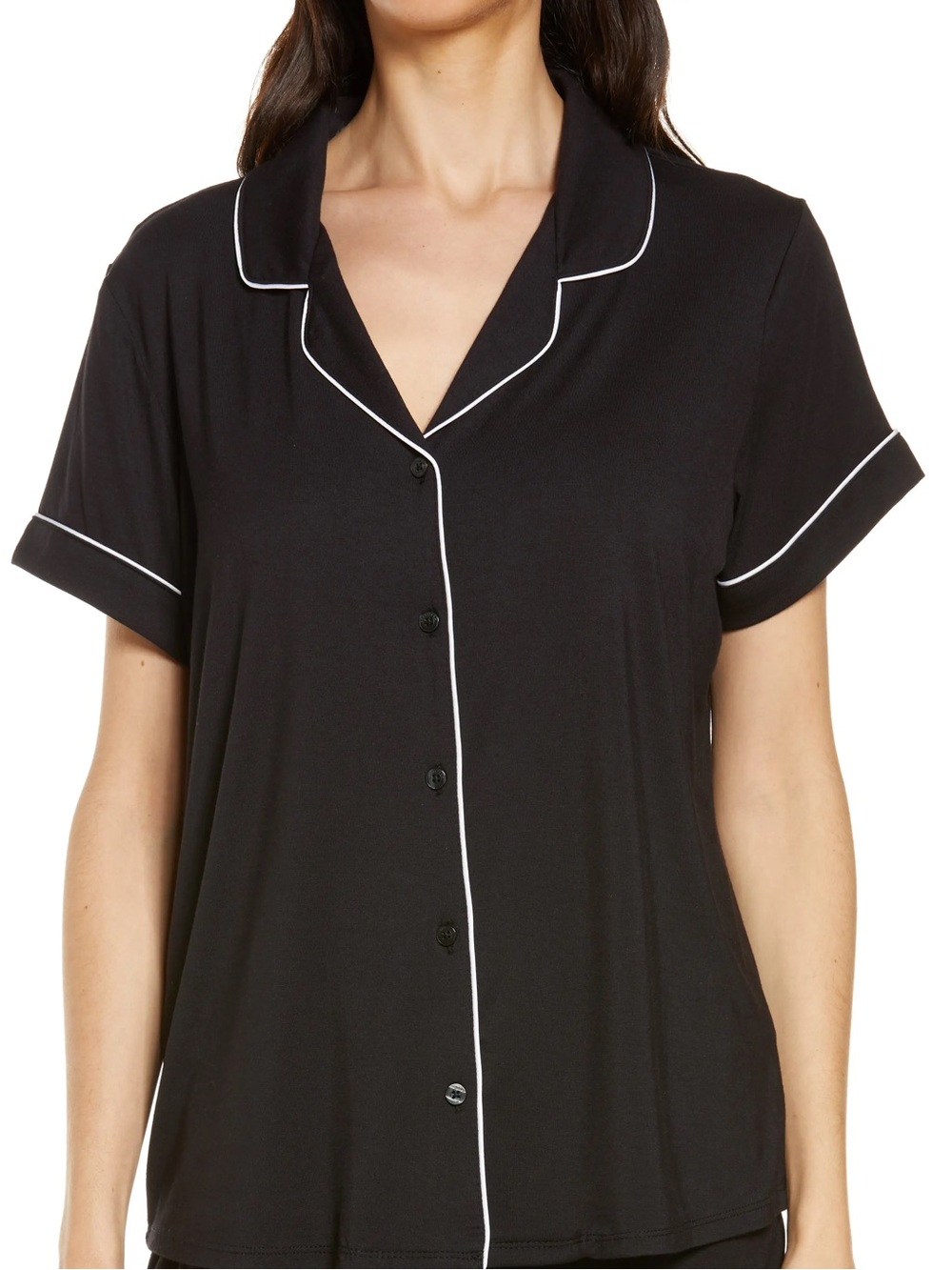 Nordstrom Moonlight Eco Pajama (TOP ONLY) Black White Piping Modal Small